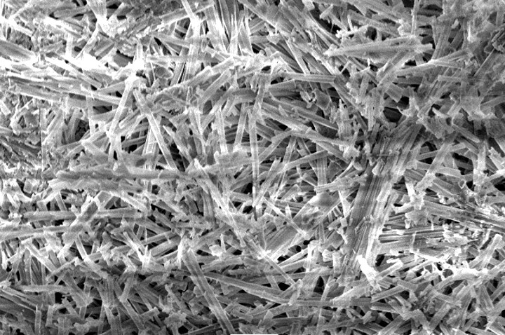 Immagine al microscopio elettronico, superficie delle pietre bianche, ingrandimento 600x (Foto:Agenzia provinciale per l'ambiente e la tutela del clima)